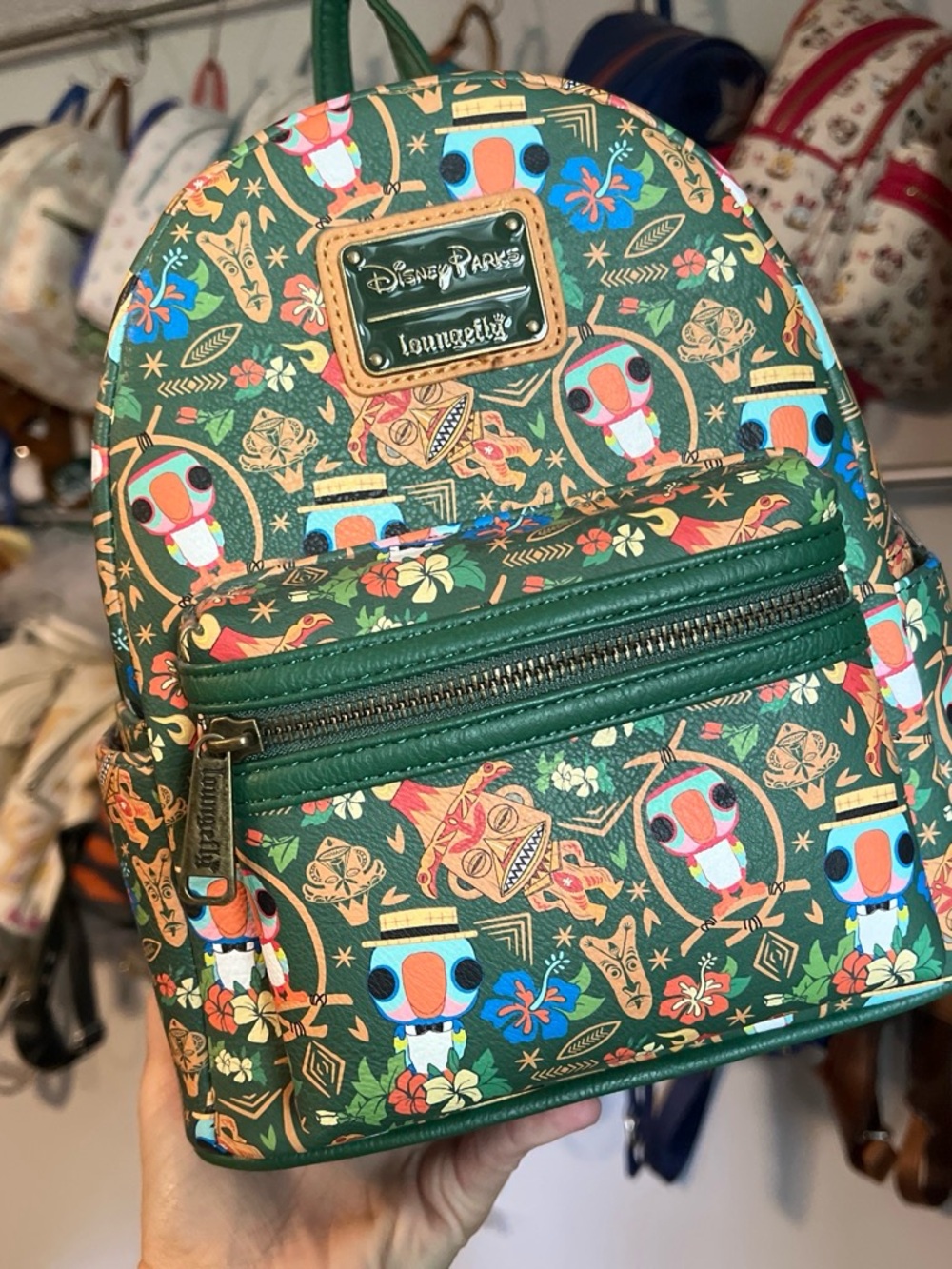 Loungefly Green Tiki Pattern Mini Backpack